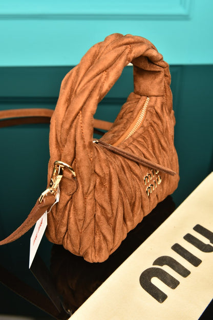 MM - Wander Matelasse Nappa Leather Hobo Mini Bag  in Suede